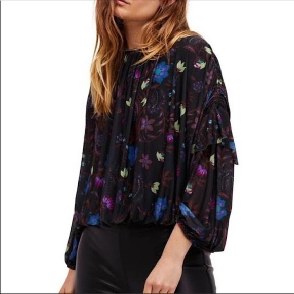 FREE PEOPLE Wildflower Honey Peasant Mesh Blouse Black Combo Size XS NEW - Picture 6 of 16